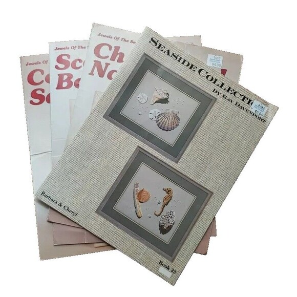 Seaside Cross Stitch Pattern Lot 4 Ray Davenport Shell Sand Dollar Beach Ocean - Picture 1 of 11